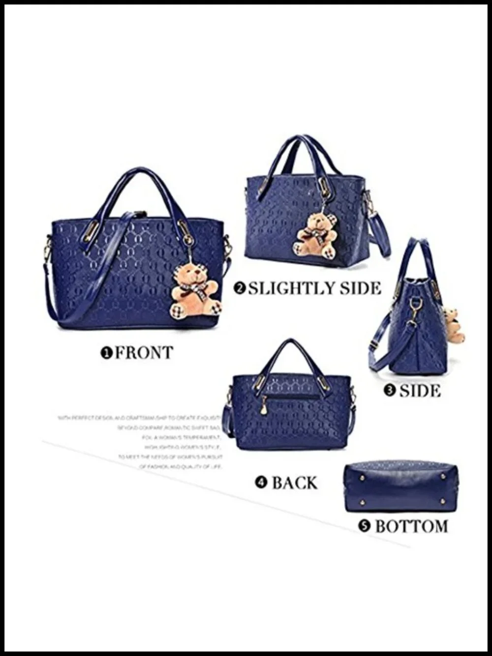 4 Pc PU Leather Handbag Set - Tote, Satchel, Hobo, Shoulder Bag with Wallet &